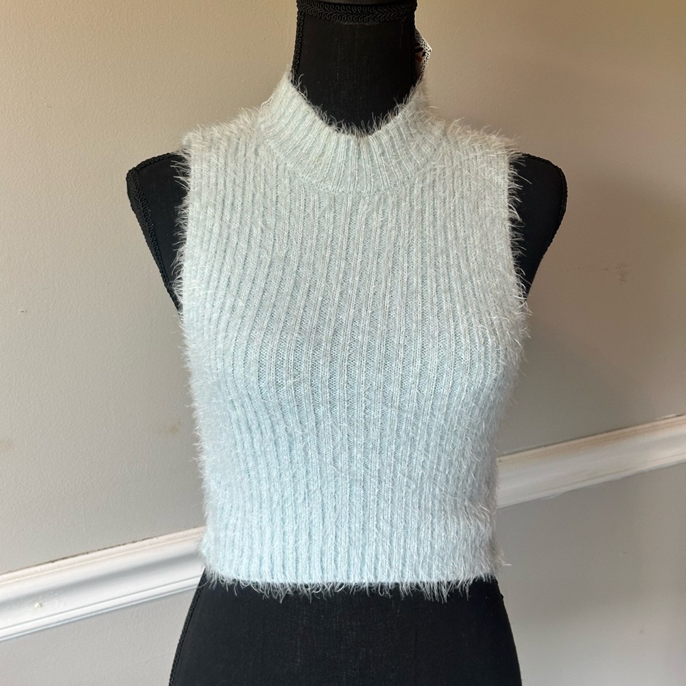 Jack & Jill Fuzzy Sleeveless Knit Crop Top in Light Blue